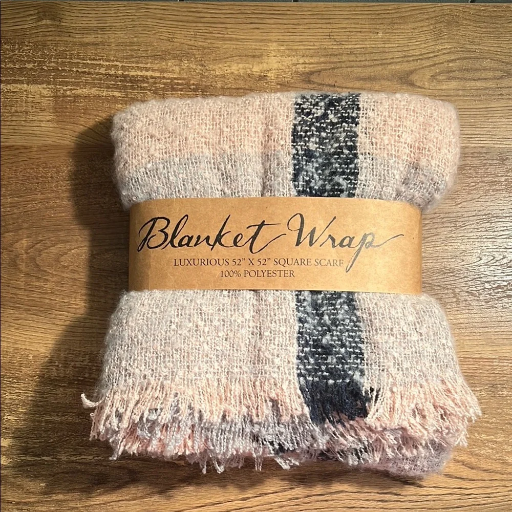 Pink and Blue Cozy Scarf with Fringe‎ Tassels